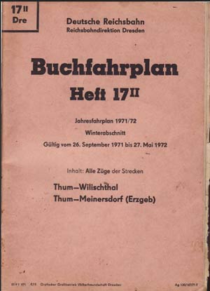 Buchfahrplan Rdb Dresden 17II Winter 1971/72 Sammlung Garvens